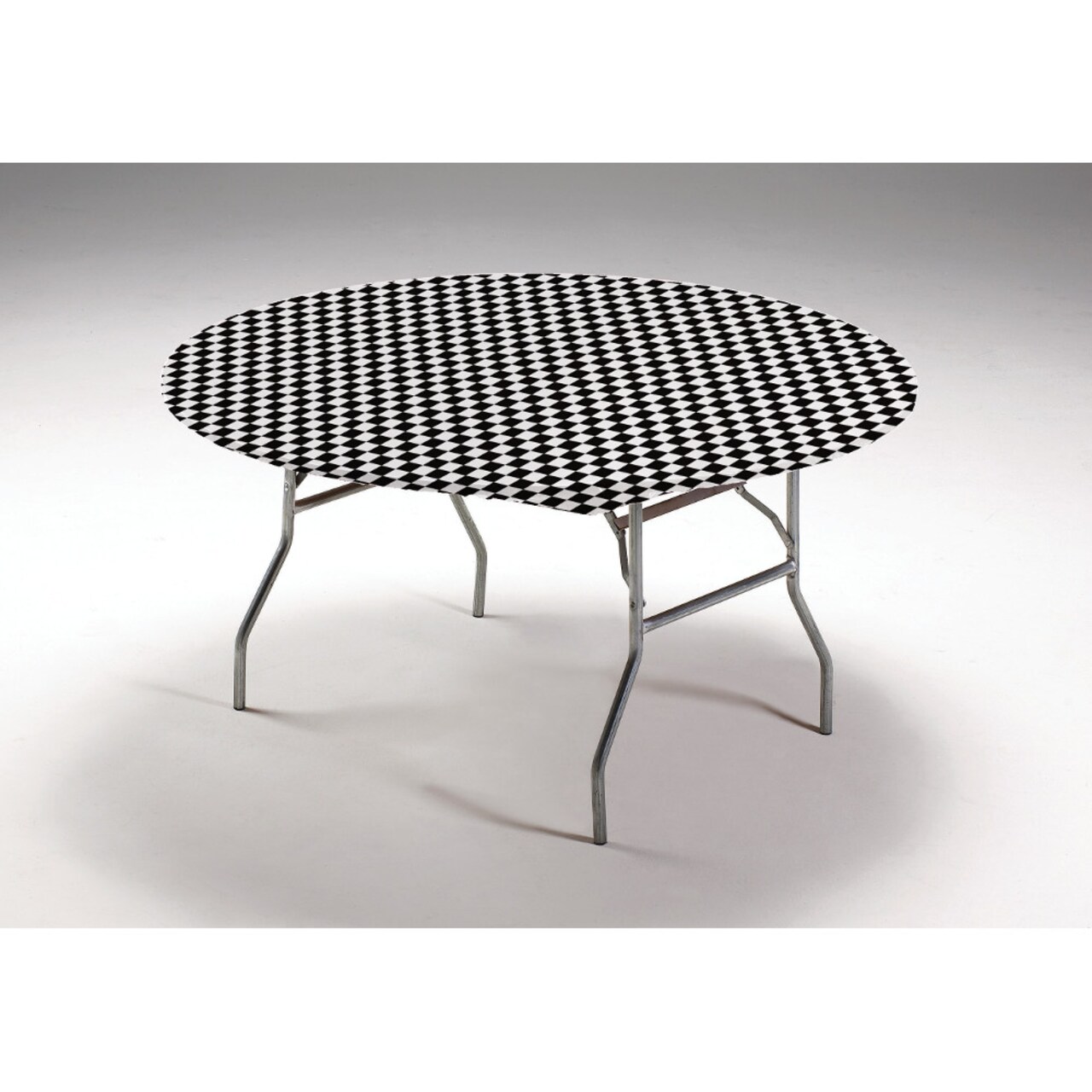 Party Central Club Pack of 12 Black and White Checkered Round Disposable Plastic Banquet Party Table Covers 60"